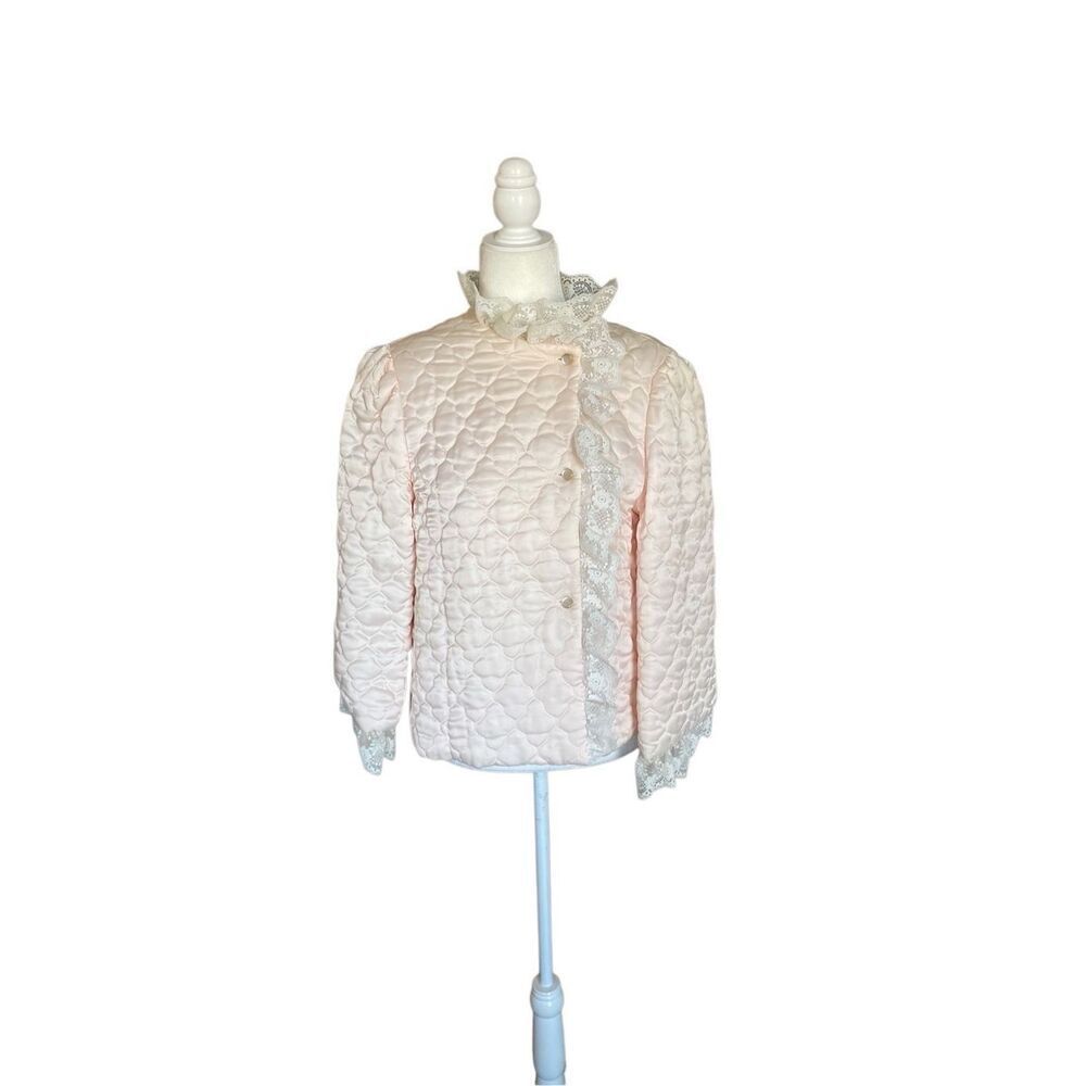 Vintage 60s 70s Ariel baby coquette pink‎ lace bedroom coat
